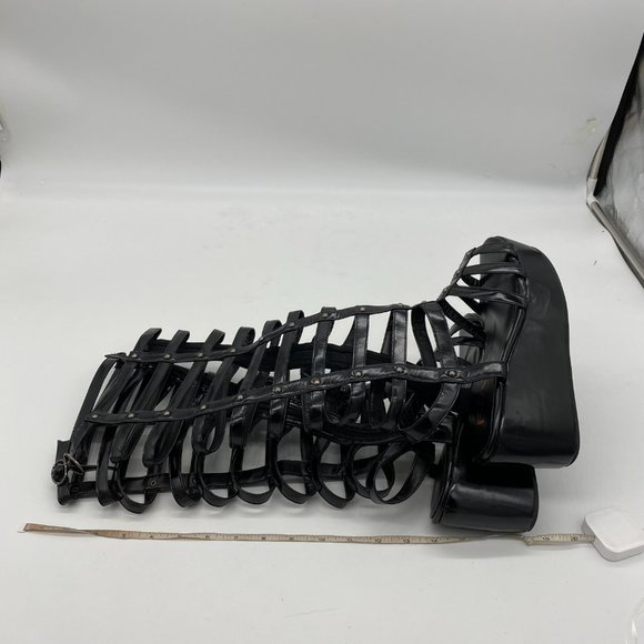 FSJ Black Knee High Gladiator Sandals Platform - Picture 7 of 9